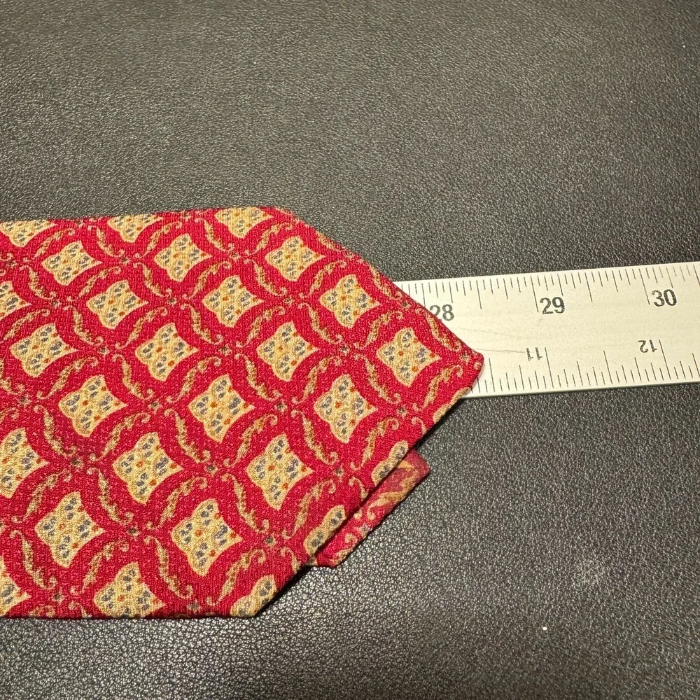 Joseph Abboud Collection Tie Red Gold Geometric Foulard Art Deco Silk‎ Vintage